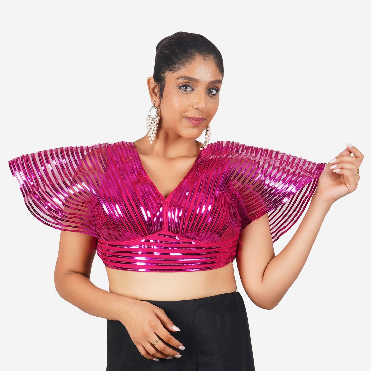 Trendzmy Women Rani Pink Self Design Readymade Blouse