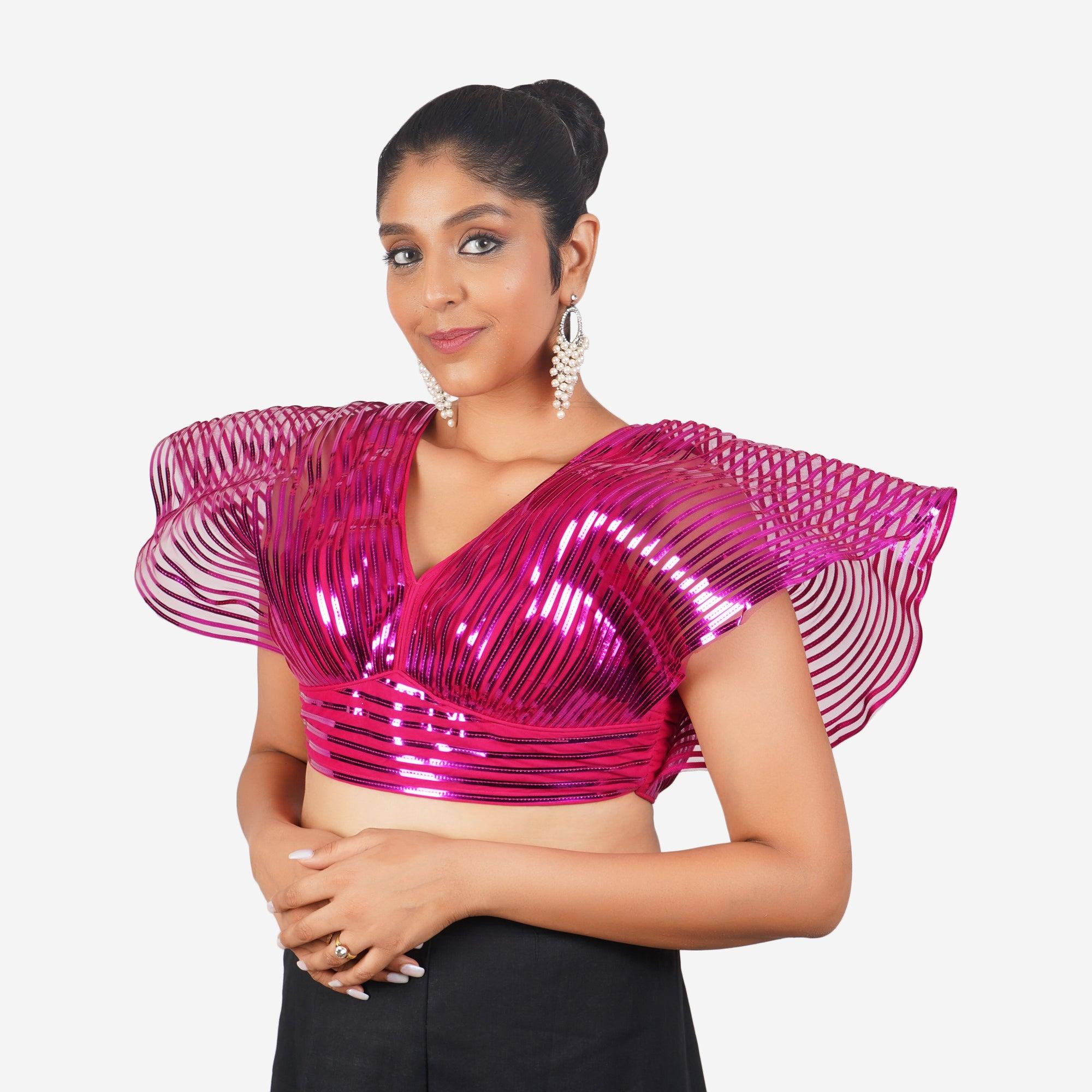 Women Rani Pink Self Design Readymade Blouse