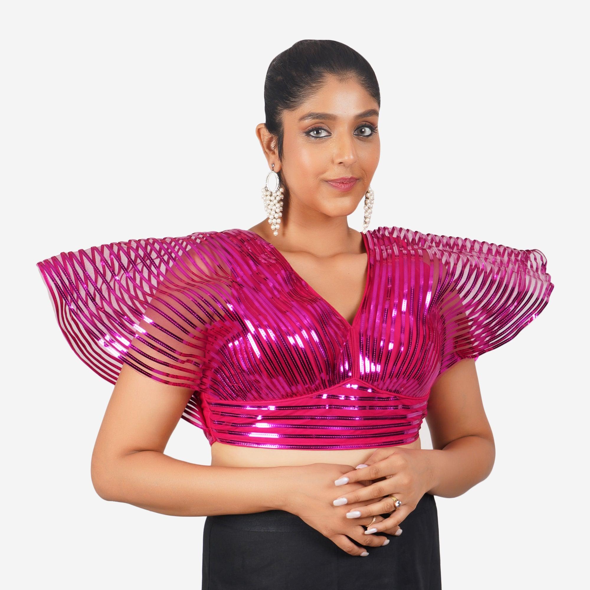 Women Rani Pink Self Design Readymade Blouse