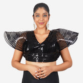 Women Black Self Design Readymade Blouse Black