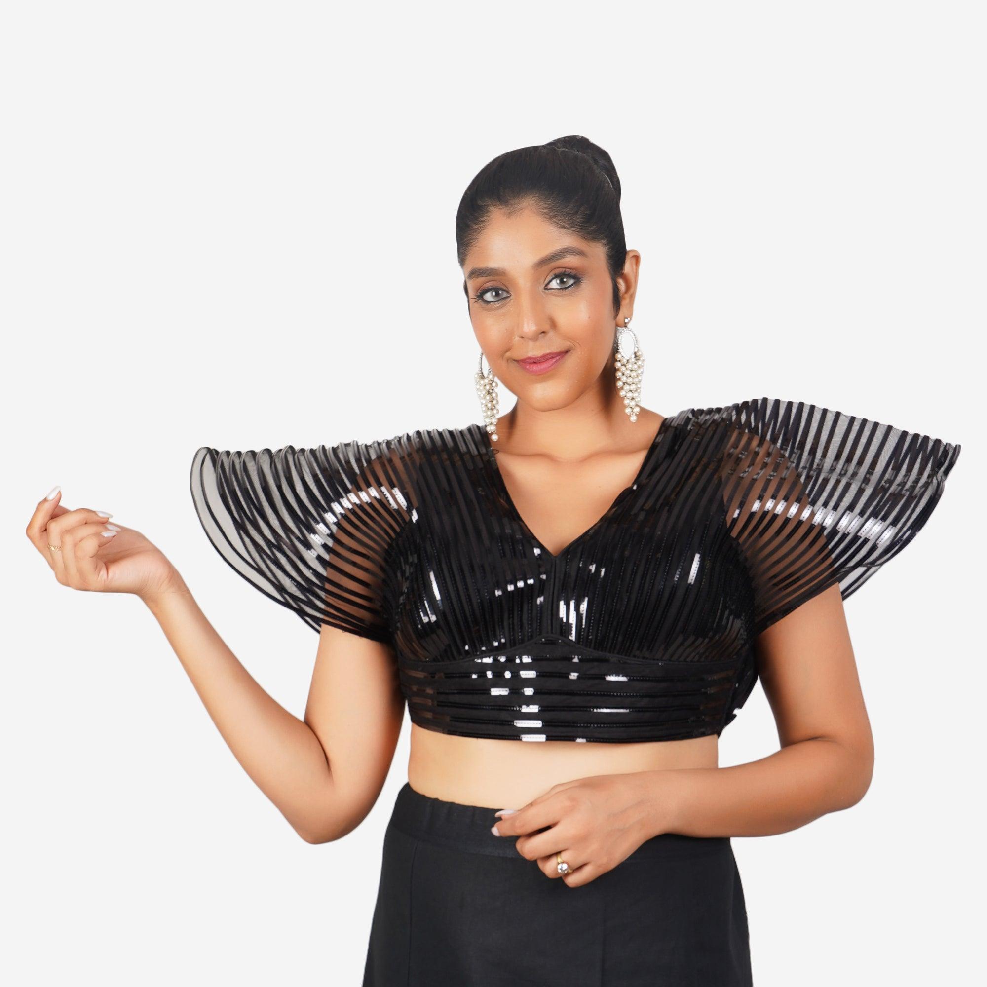 Women Black Self Design Readymade Blouse