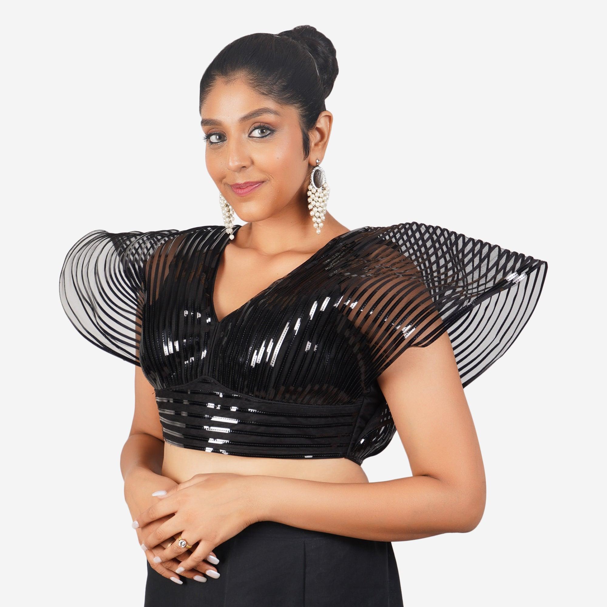 Women Black Self Design Readymade Blouse