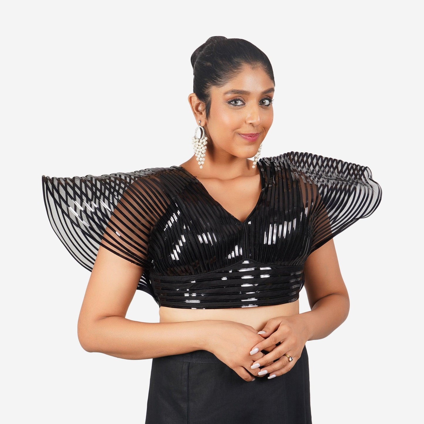 Trendzmy Women Black Self Design Readymade Blouse