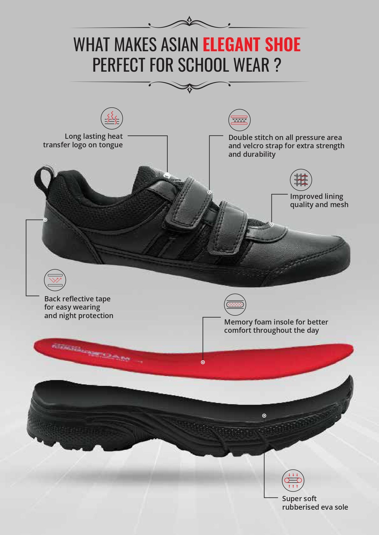 ASIAN Unisex School Shoes - Elegant 22 White and Red Lace-Up Shoes