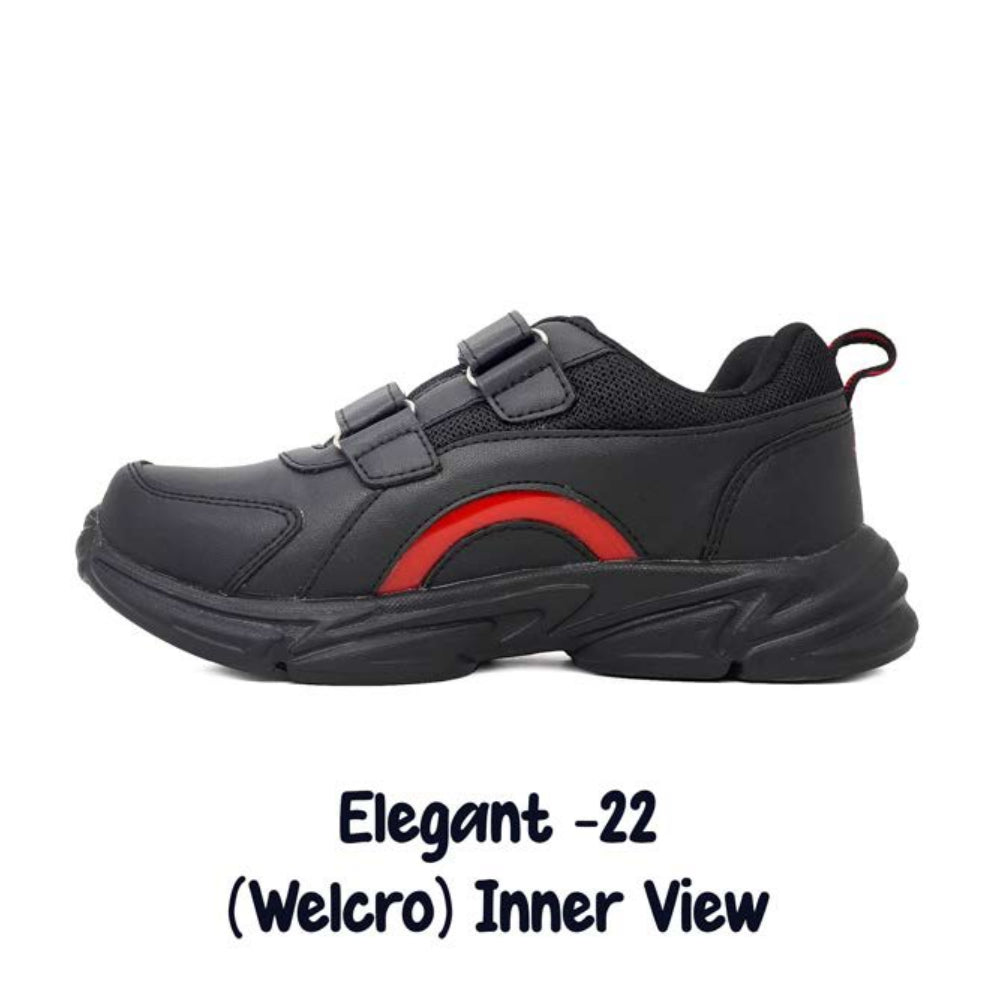 ASIAN Unisex Black & Red Elegant-22 GD Goenka School Shoes with Dual Velcro Straps | Lightweight & Comfortable Kids Sports Shoes