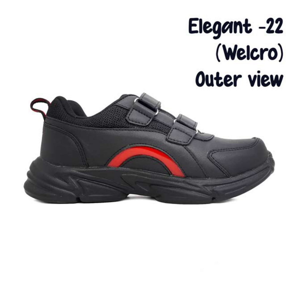 ASIAN Unisex Black & Red Elegant-22 GD Goenka School Shoes with Dual Velcro Straps | Lightweight & Comfortable Kids Sports Shoes