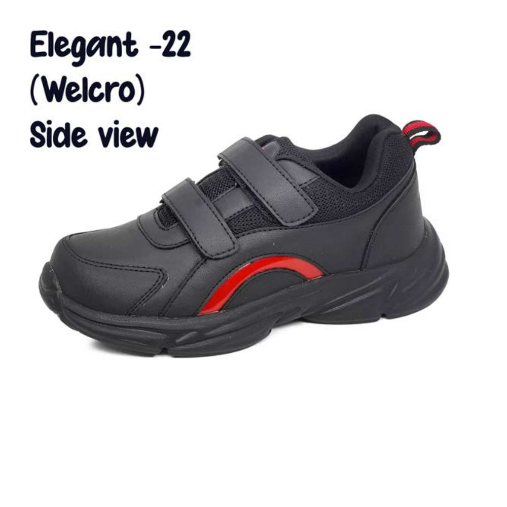 ASIAN Unisex Black & Red Elegant-22 GD Goenka School Shoes with Dual Velcro Straps | Lightweight & Comfortable Kids Sports Shoes