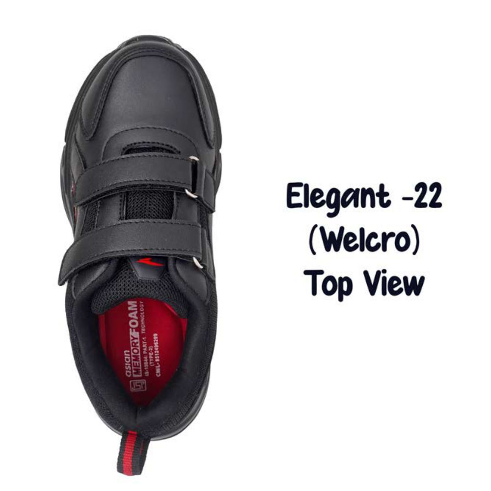 ASIAN Unisex Black & Red Elegant-22 GD Goenka School Shoes with Dual Velcro Straps | Lightweight & Comfortable Kids Sports Shoes