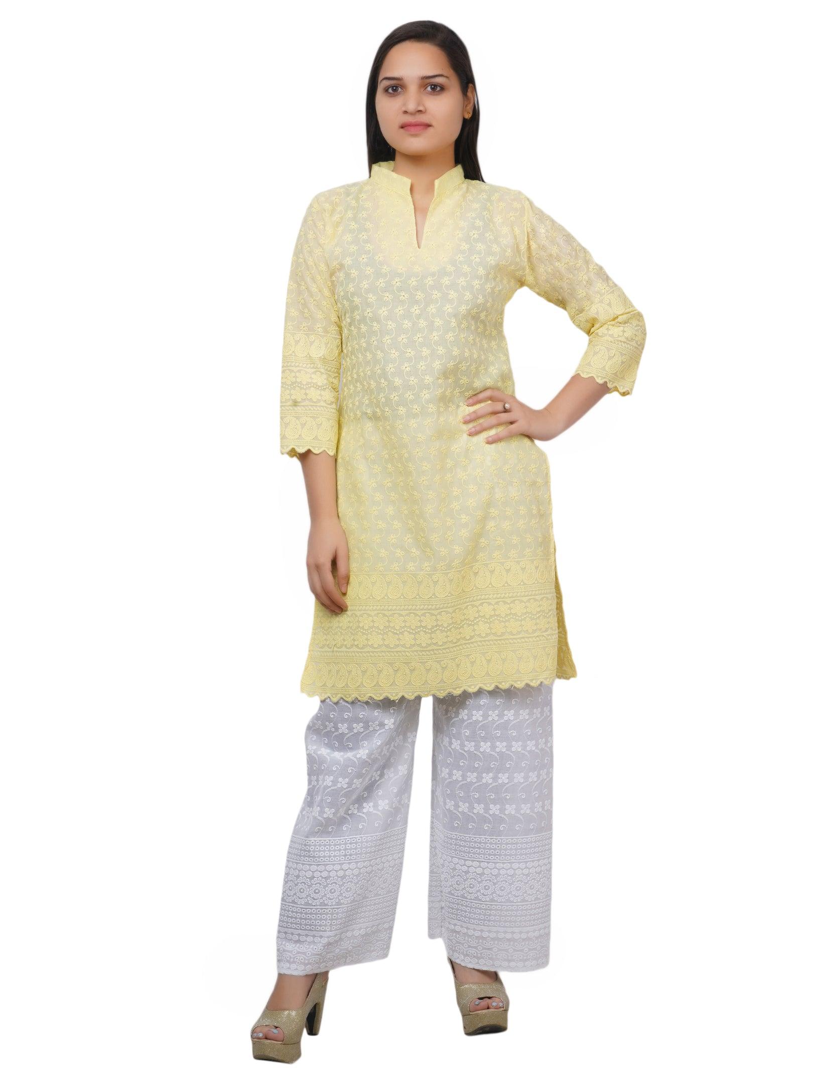 Women Lemon Yellow Kurta and Palazzo Set Pure Cotton XXXL