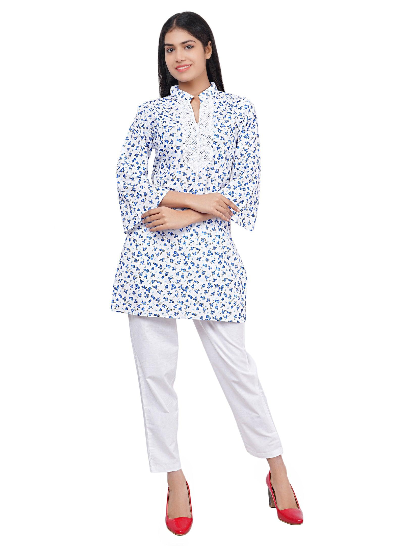 Women Blue and Multi Floral Print Pure Cotton Straight Kurta Pack Of 2