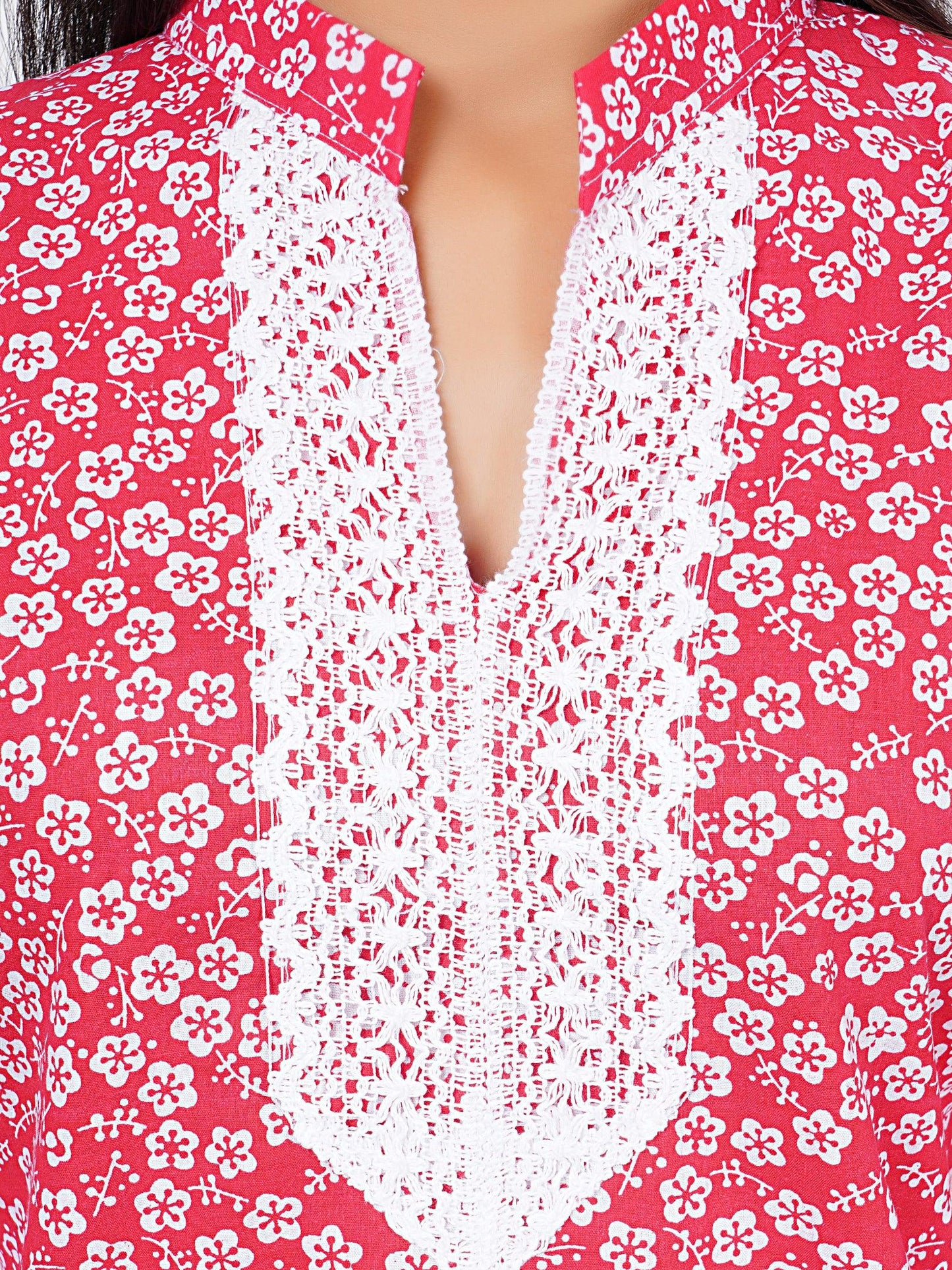 Trendzmy Women Red Floral Printed Straight Kurta