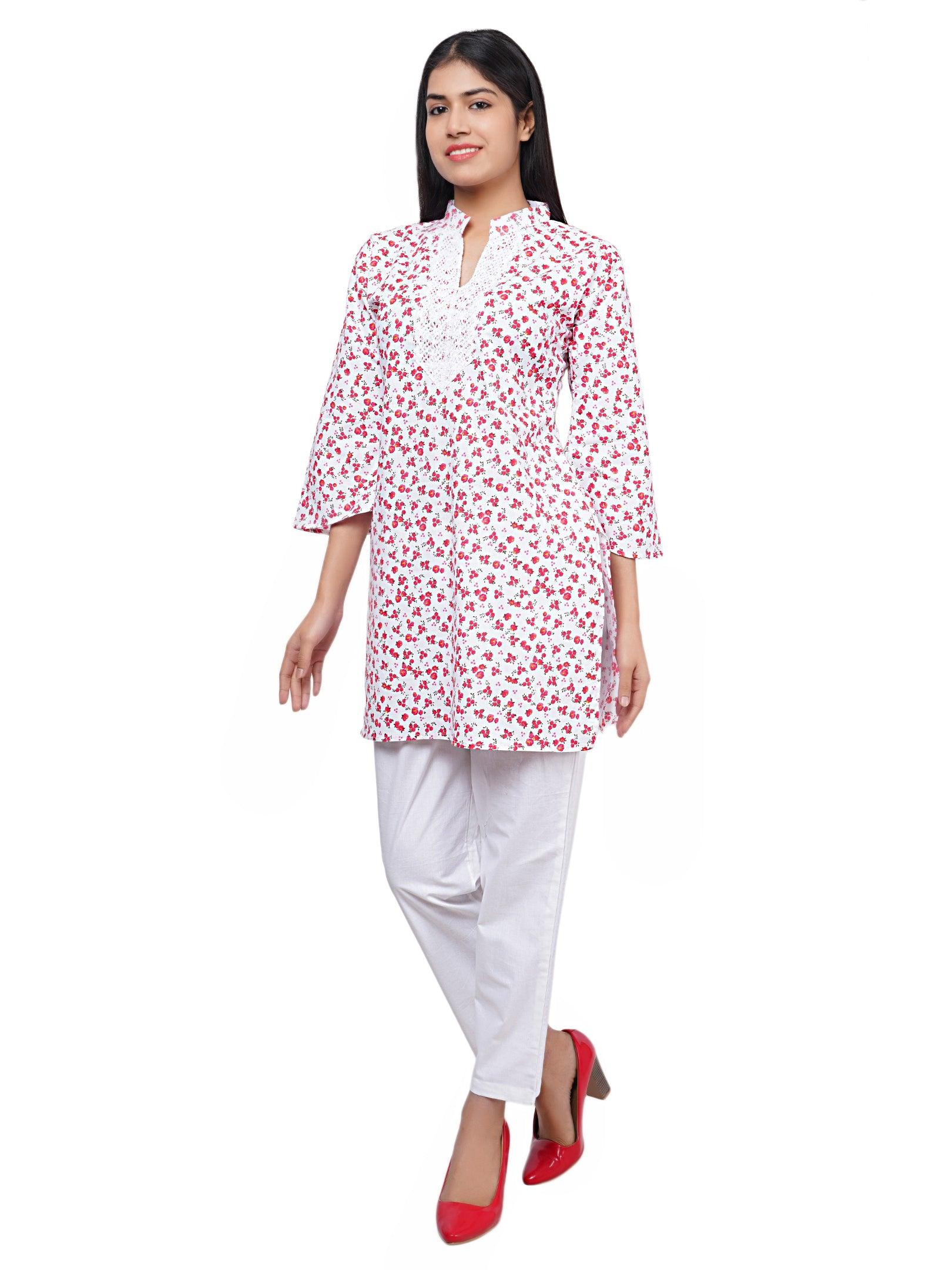 Women Multi and Red White Floral Print Pure Cotton Straight Kurta Pack Of 2