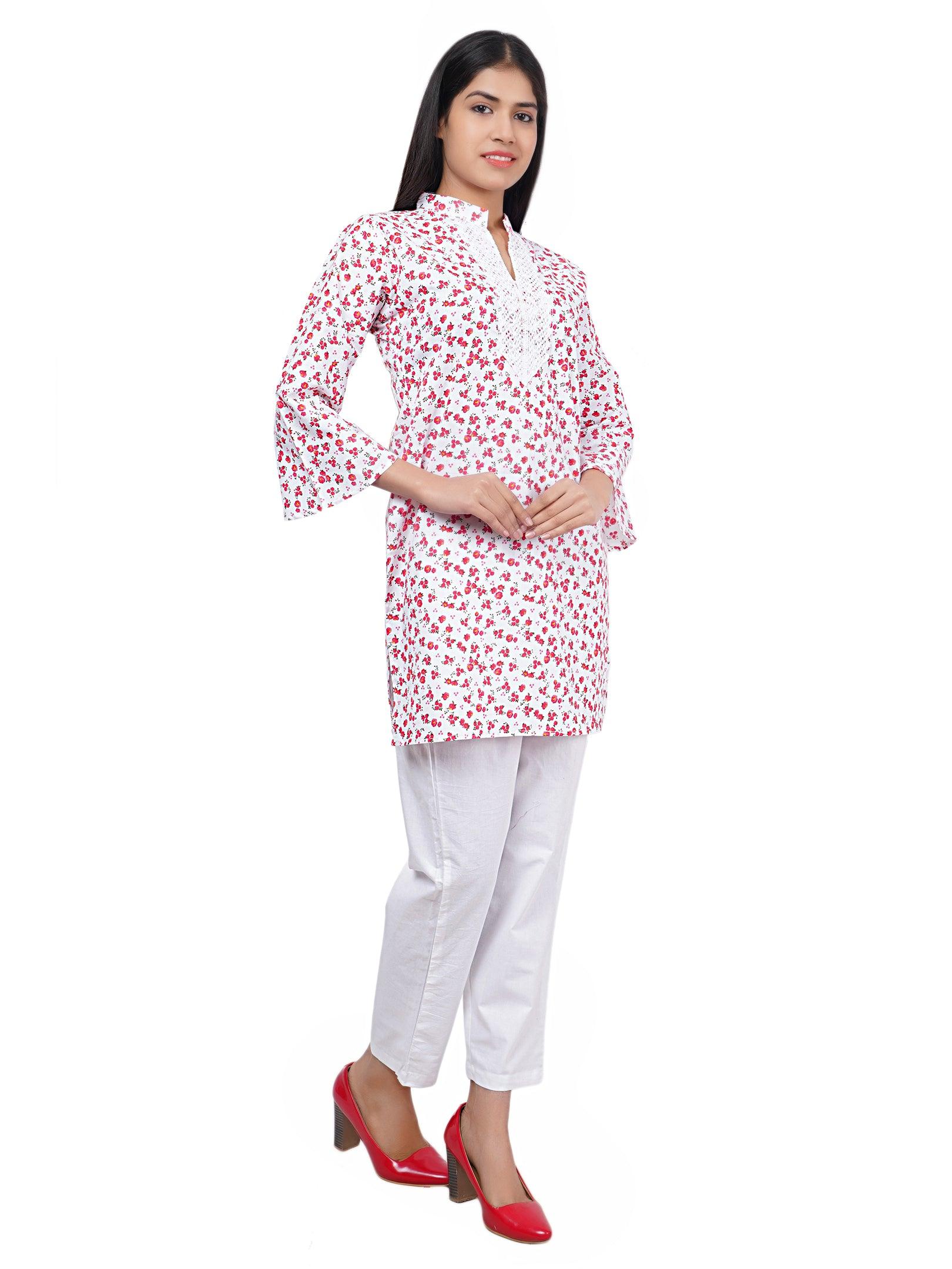 Women Multi and Red White Floral Print Pure Cotton Straight Kurta Pack Of 2