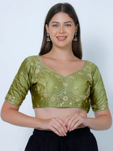 Choli Cut Mehandi Cotton Silk Blouse OLIVE