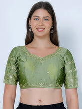 booty work Light Mehndi Cotton Silk Blouse OLIVE