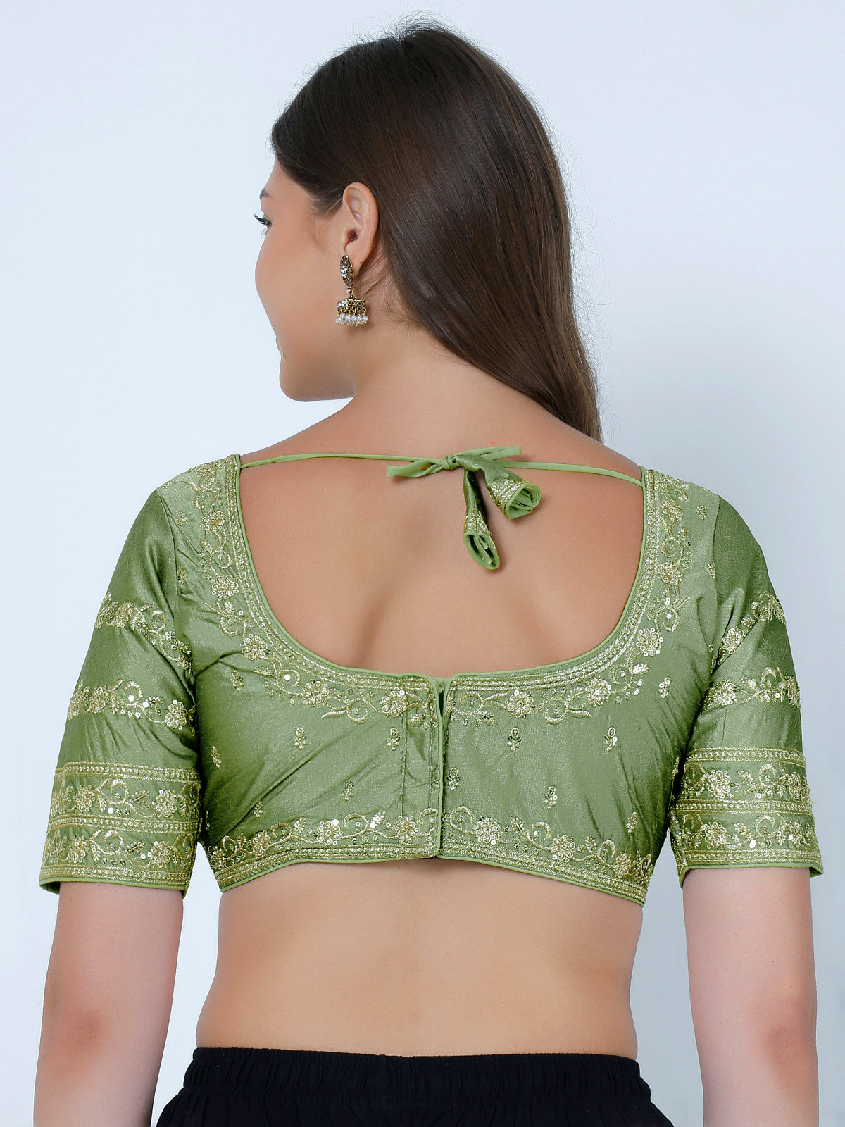 booty work Light Mehndi Cotton Silk Blouse