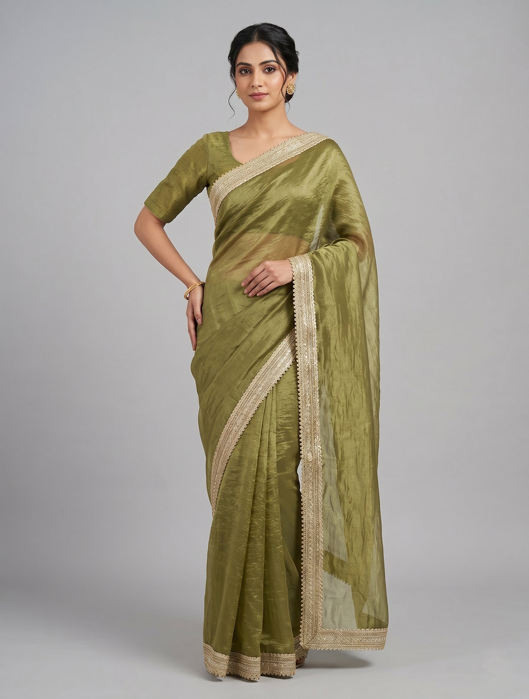 Indian women's fandy Saree - Festive Party Wear Saree with Lace Border