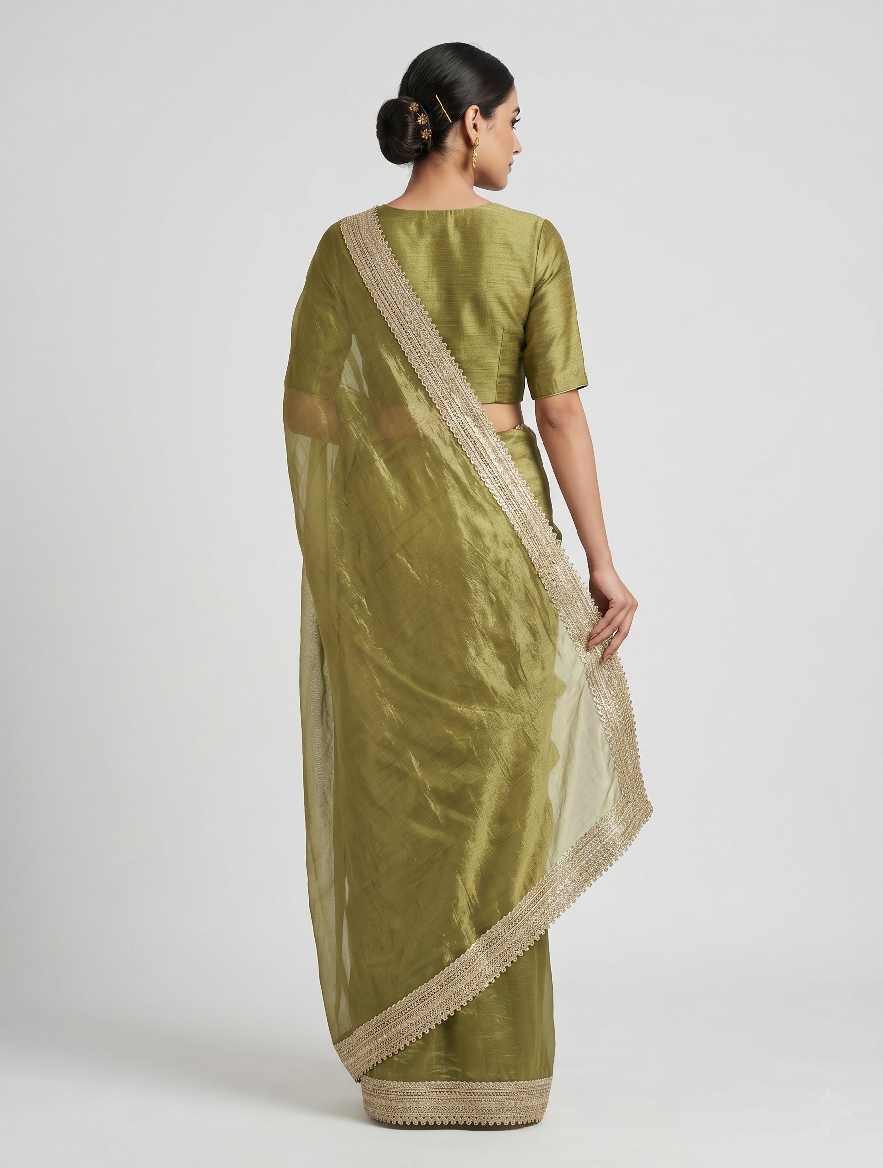 Indian women's fandy Saree - Festive Party Wear Saree with Lace Border