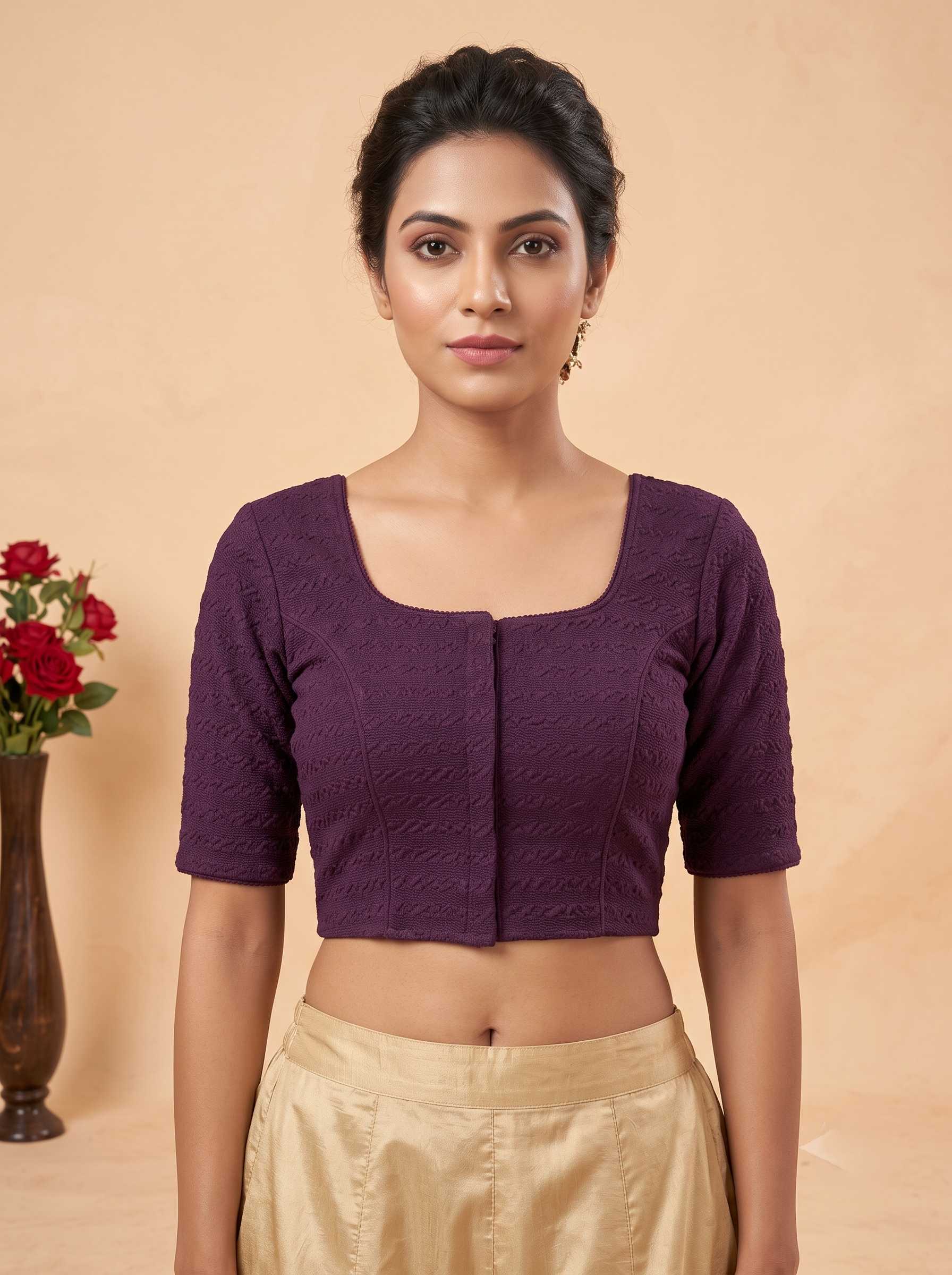 Trendzmy Women Woven Square Neck Cotton Blend Lycra Stretchable Readymade Saree Blouse Magenta