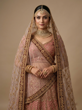 Royal Onion-Sheer Net Bridal Dupatta – Intricate Gold Zari & Velvet Scallop Border