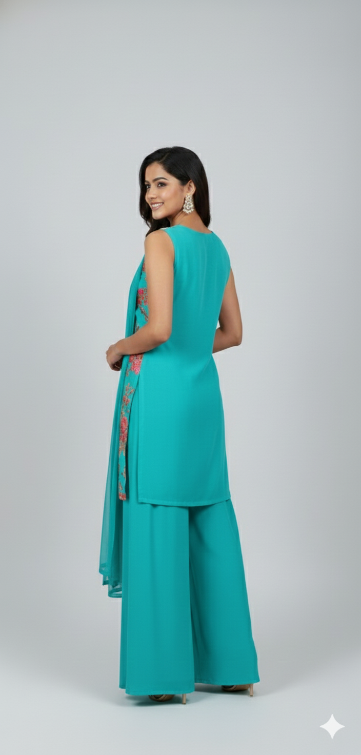 Firozy Silk Sharara Set with Multi-Thread Embroidery