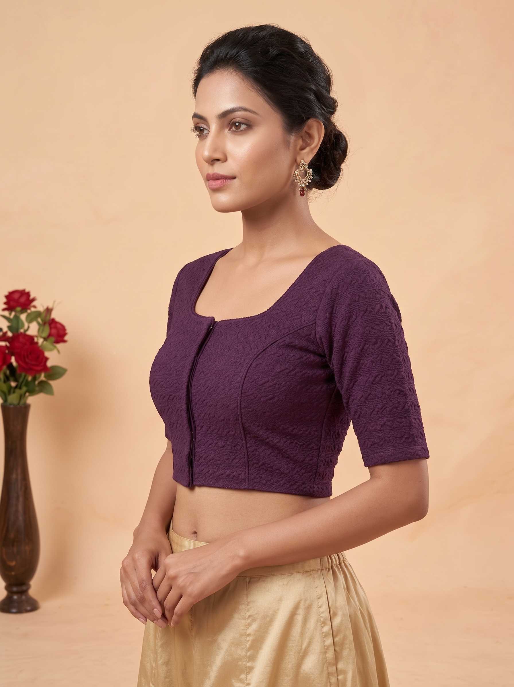Trendzmy Women Woven Square Neck Cotton Blend Lycra Stretchable Readymade Saree Blouse