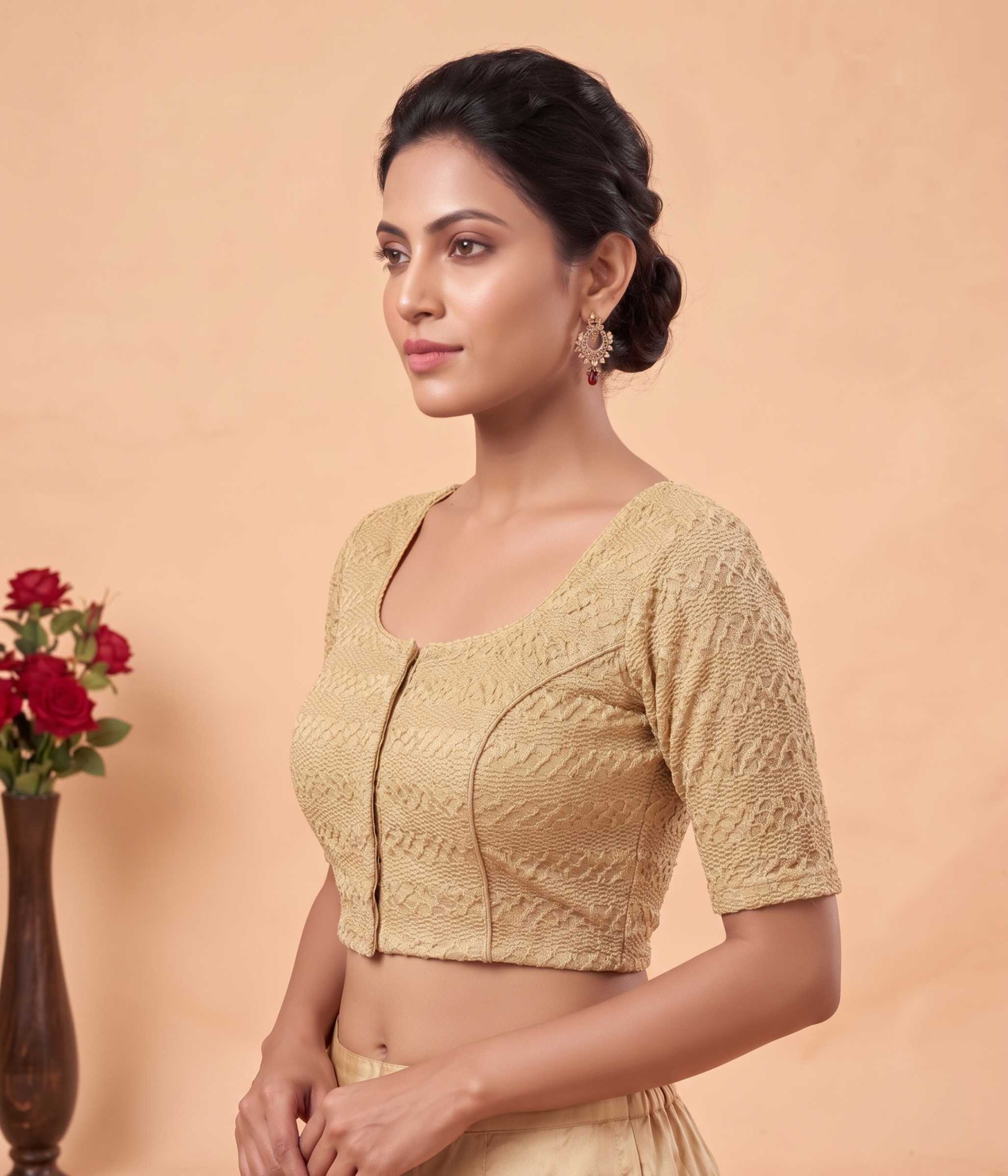 Trendzmy Women Woven Square Neck Cotton Blend Lycra Stretchable Readymade Saree Blouse