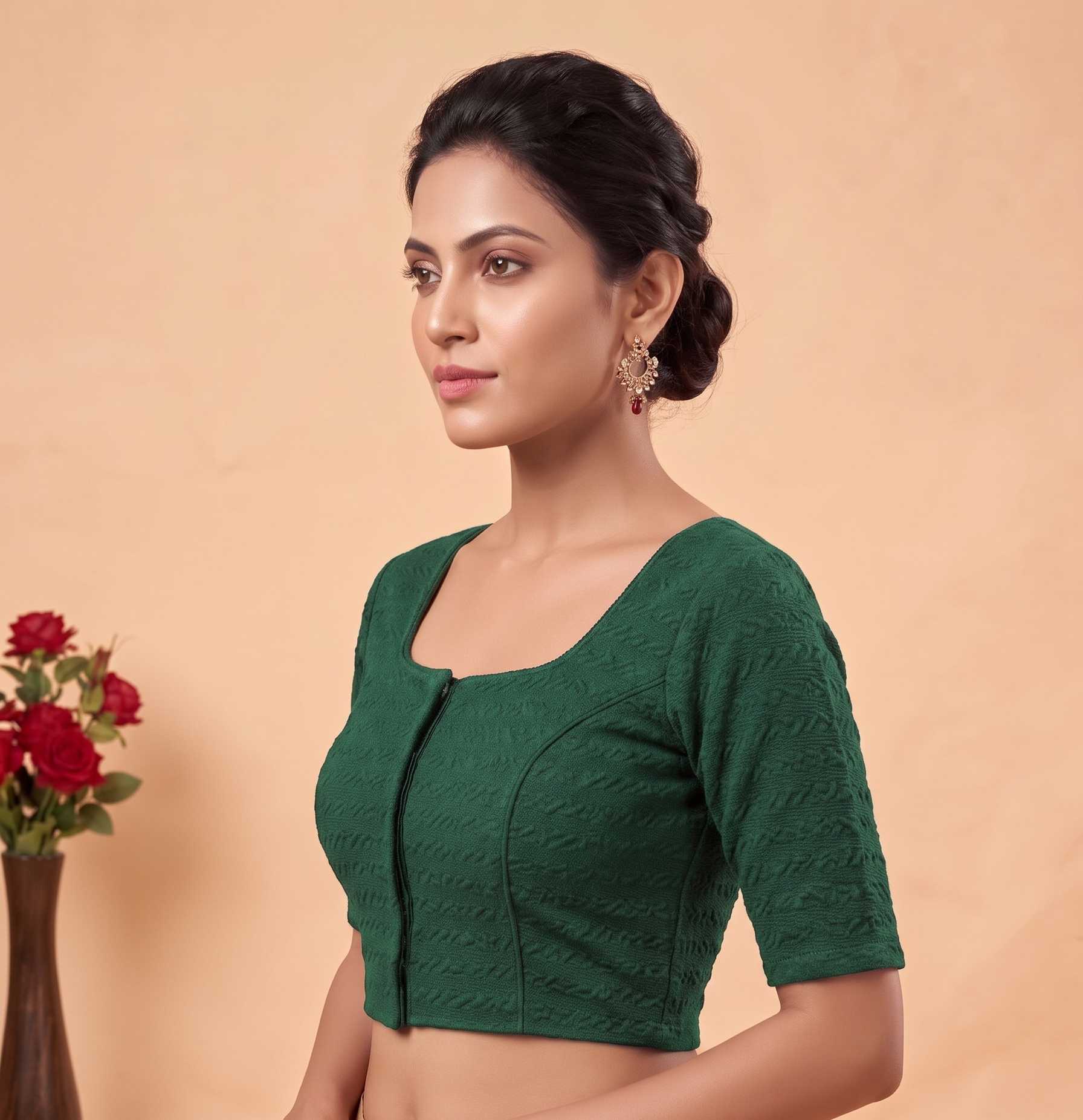 Trendzmy Women Woven Square Neck Cotton Blend Lycra Stretchable Readymade Saree Blouse