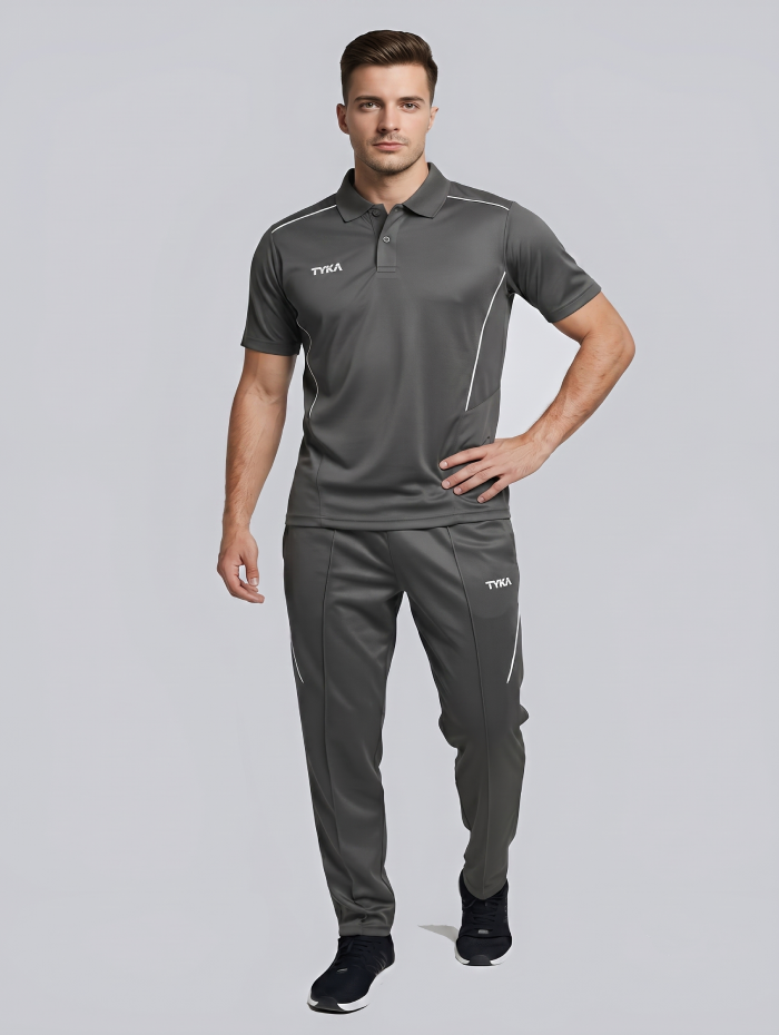 TYKA Prima Men Grey Sports Polo T-Shirt H/S- Quick Dry Activewear with Contrast Piping