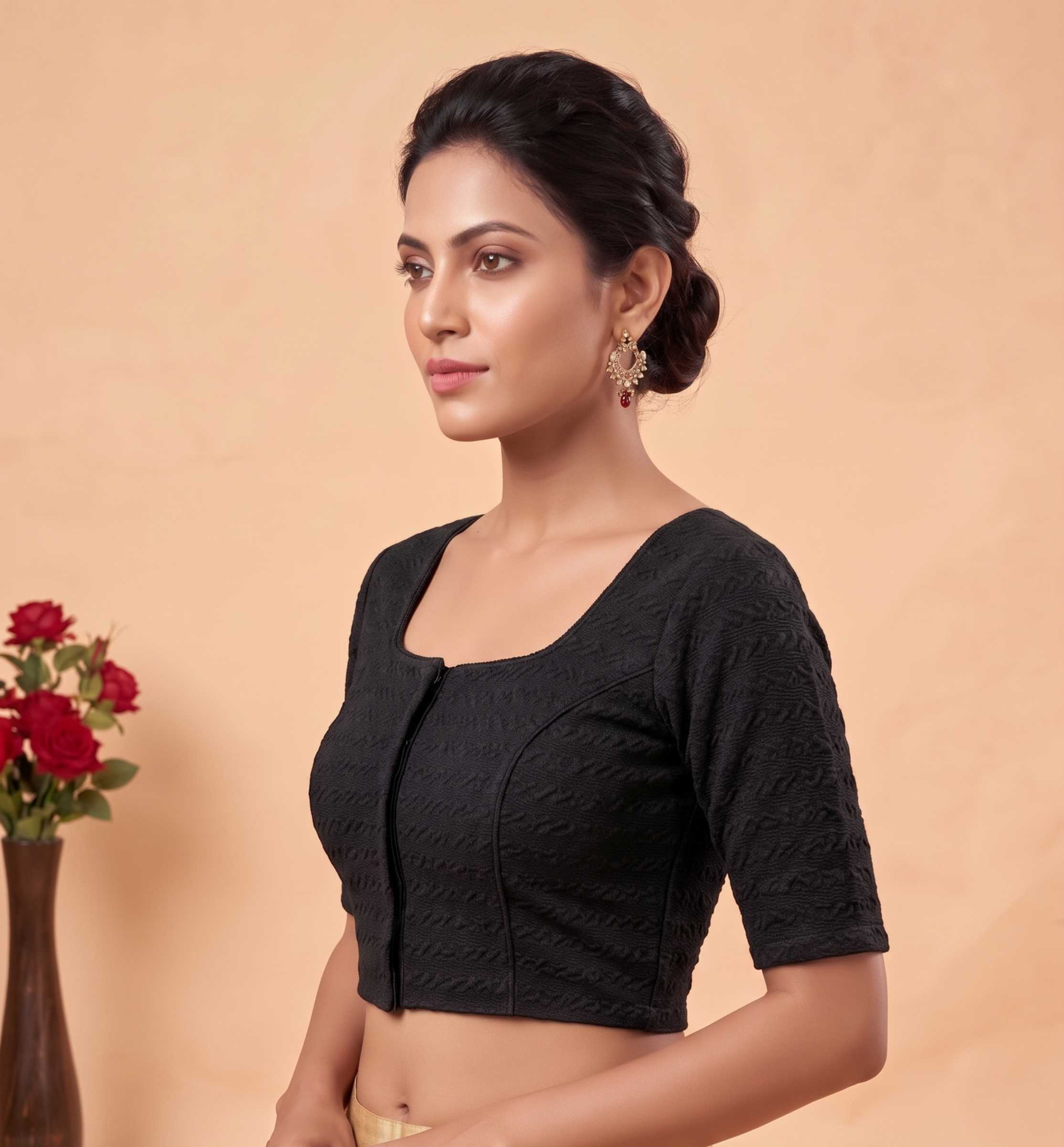 Trendzmy Women Woven Square Neck Cotton Blend Lycra Stretchable Readymade Saree Blouse