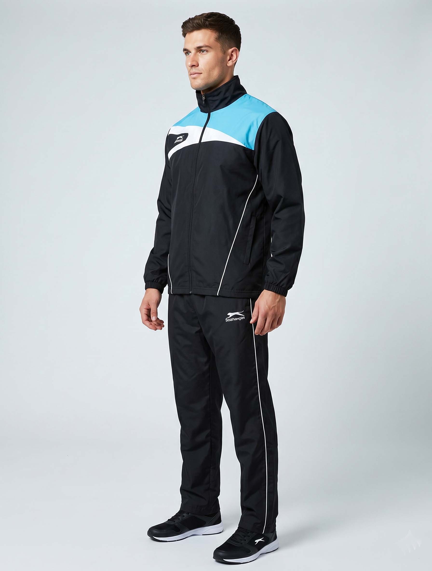 Shiv Naresh Men's Retro 459A Poly Tracksuit – Black/Cyan/White