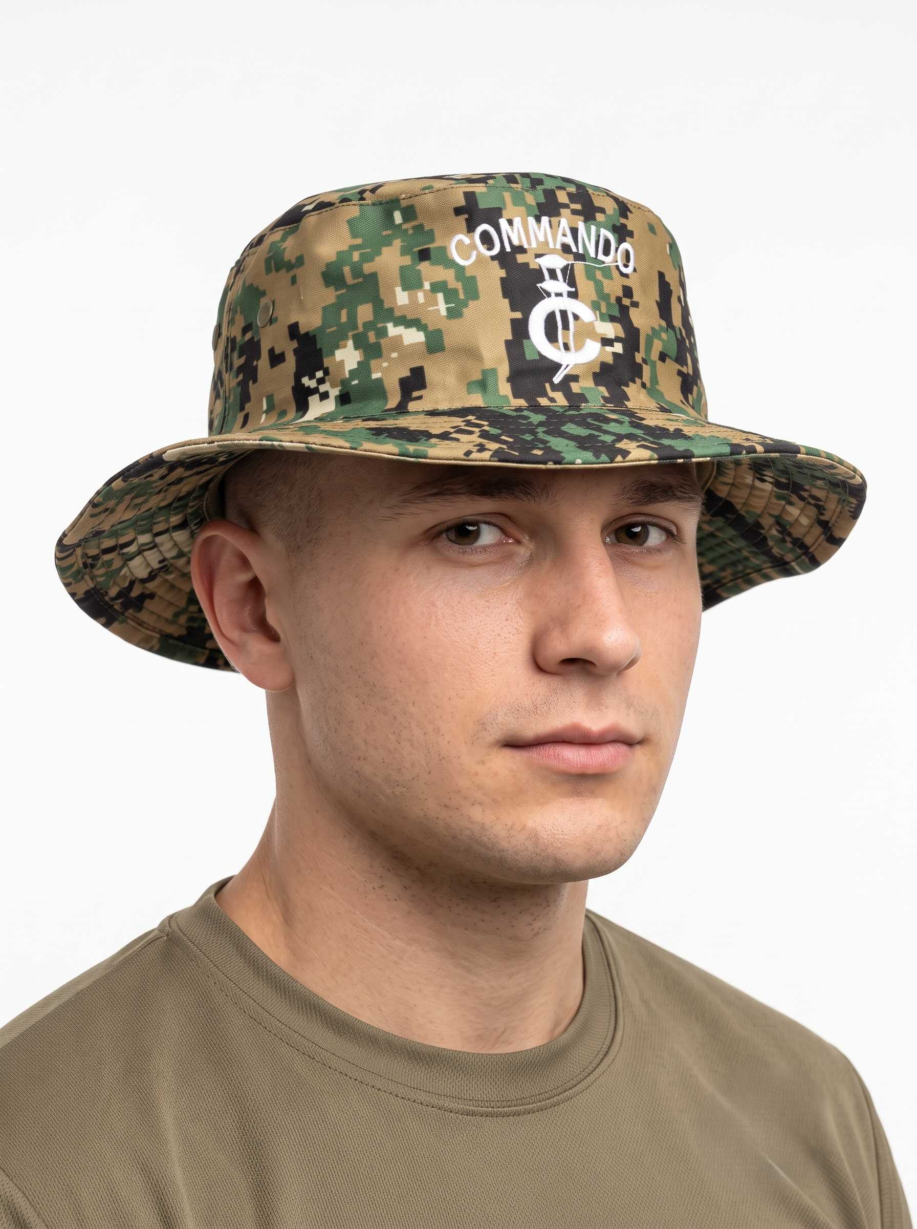 Commando Embroidered Digital Camo Bucket Hat – Tactical Outdoor Sun Boonie Cap