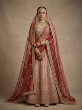 Royal Red Heavy Net Bridal Dupatta with Velvet Zari & Sequin Border