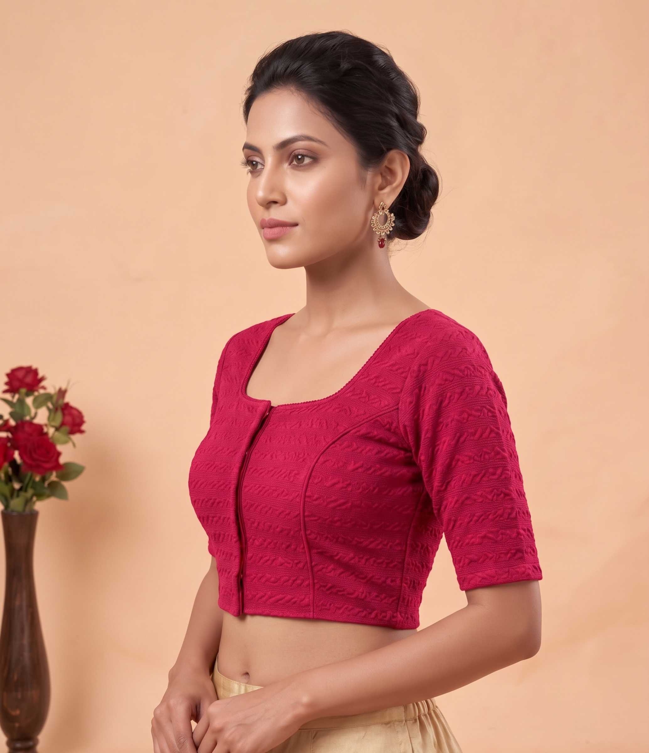 Trendzmy Women Woven Square Neck Cotton Blend Lycra Stretchable Readymade Saree Blouse
