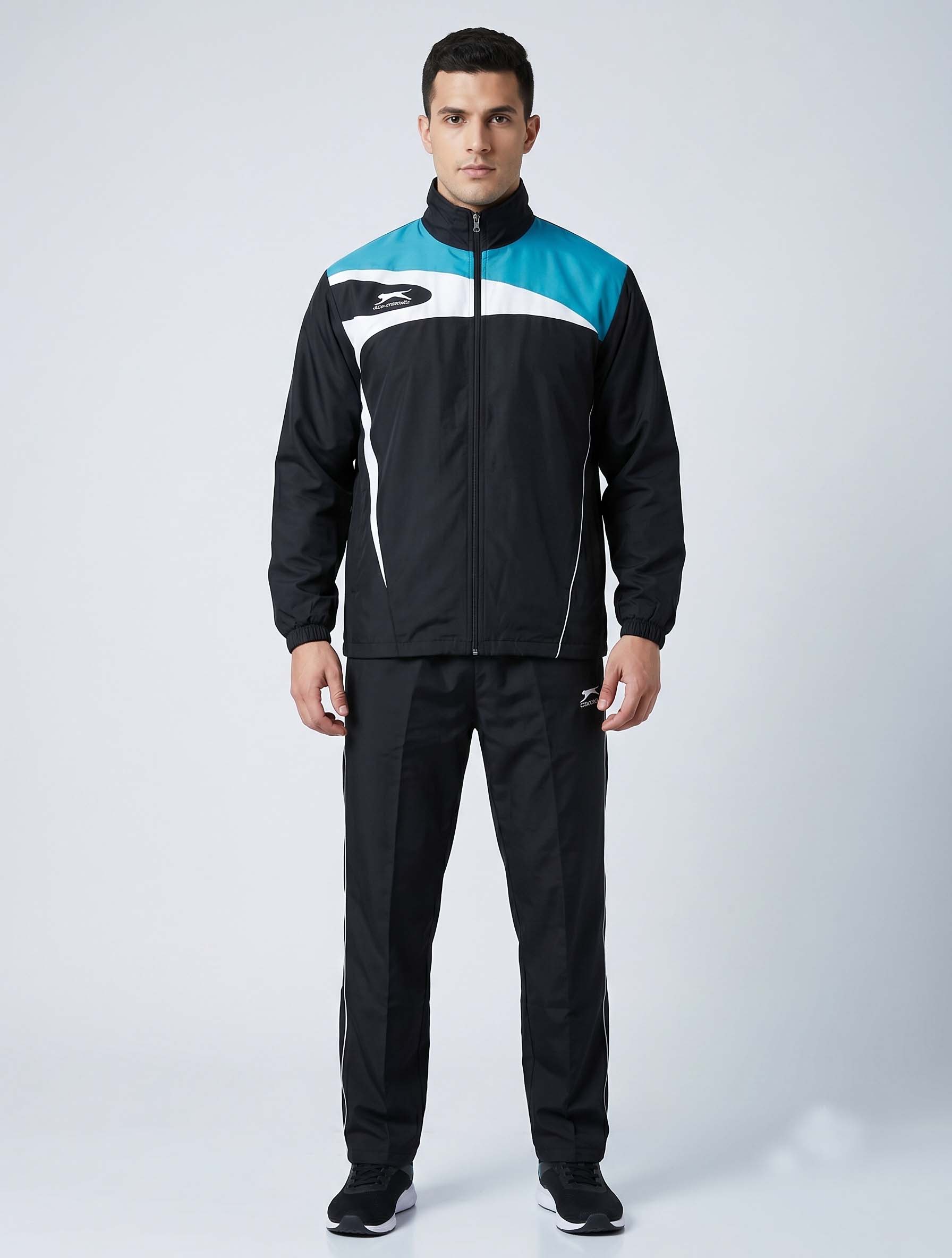 Shiv Naresh Men's Retro 459A Poly Tracksuit – Black/Cyan/White Black