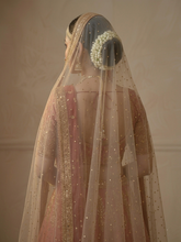 Gold Hand-Embroidered Net Bridal Veil Dupatta | TrendzMy