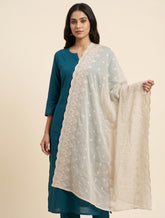 Trendzmy Pure Cotton Cora Dupatta for Women | Cream Color Thread Embroidered Dupatta | Lucknowi Chikankari Style Heavy Border Ethnic Dupatta Cream Cotton Hand wash