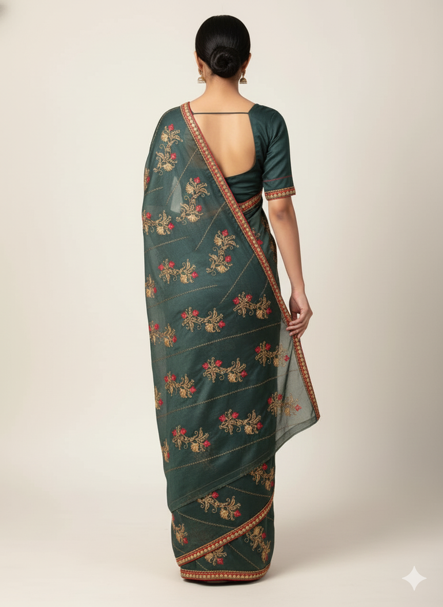 Regal Peacock Navy Blue Zimmi-Choo Saree, #40461