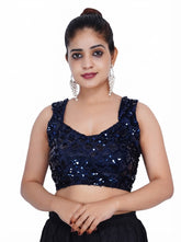 Sweetheart Neck Dilber Barfi Blue Women Blouse Free Navy