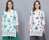 Pack of 2 Set Women Floral Print Cotton Blend Straight Kurta (Green, Grey) XXXL