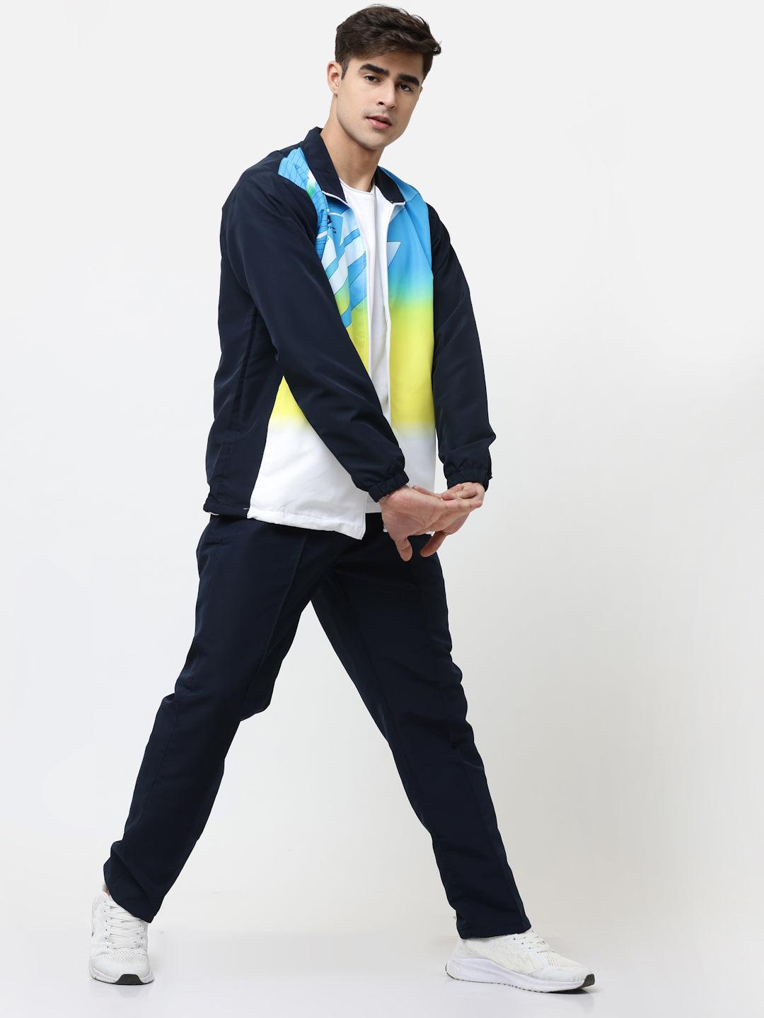Shiv Naresh Men's Smart Fit Track Suit – Navy, Cyan & Yellow