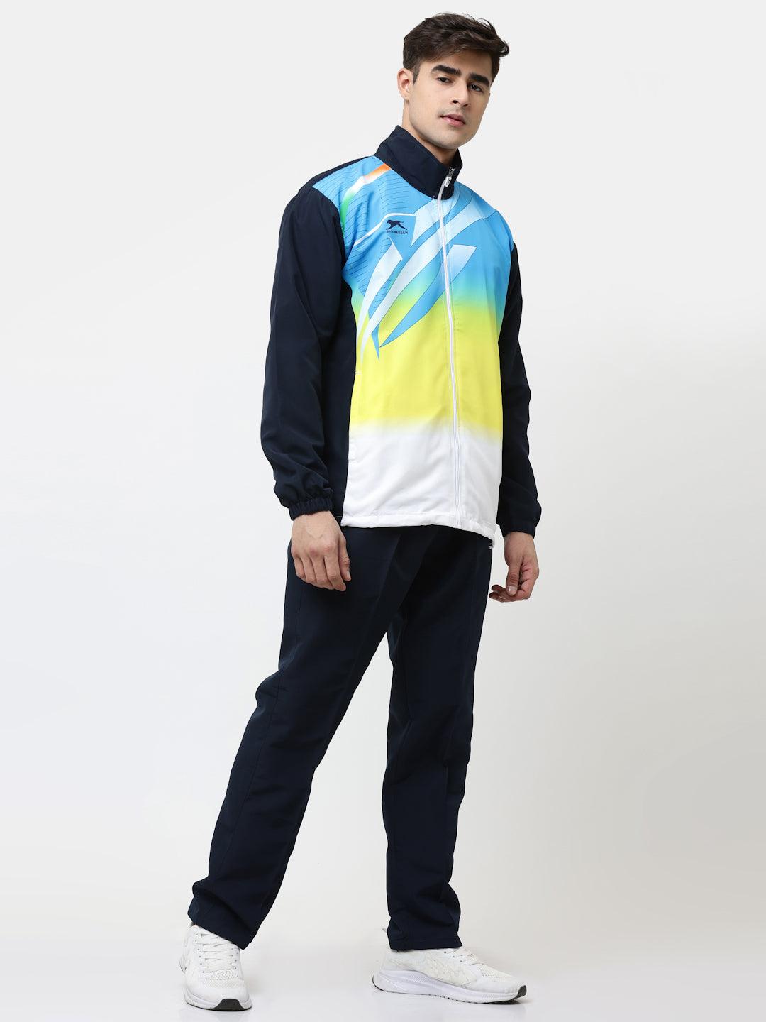 Shiv Naresh Men's Smart Fit Track Suit – Navy, Cyan & Yellow