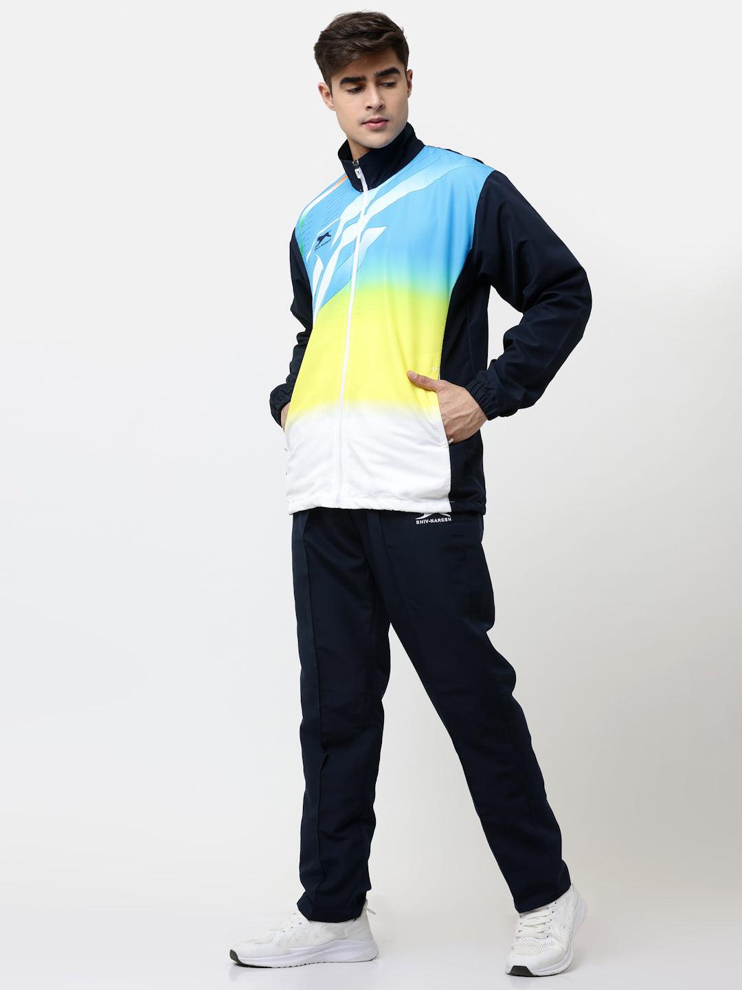 Shiv Naresh Men's Smart Fit Track Suit – Navy, Cyan & Yellow