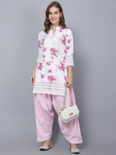 Women Apple Cut Pink Floral Print Pure Cotton Straight Kurta Set XXXL