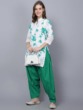 Indian Women Apple Cut Green Floral Print Pure Cotton Straight Kurta XXXL