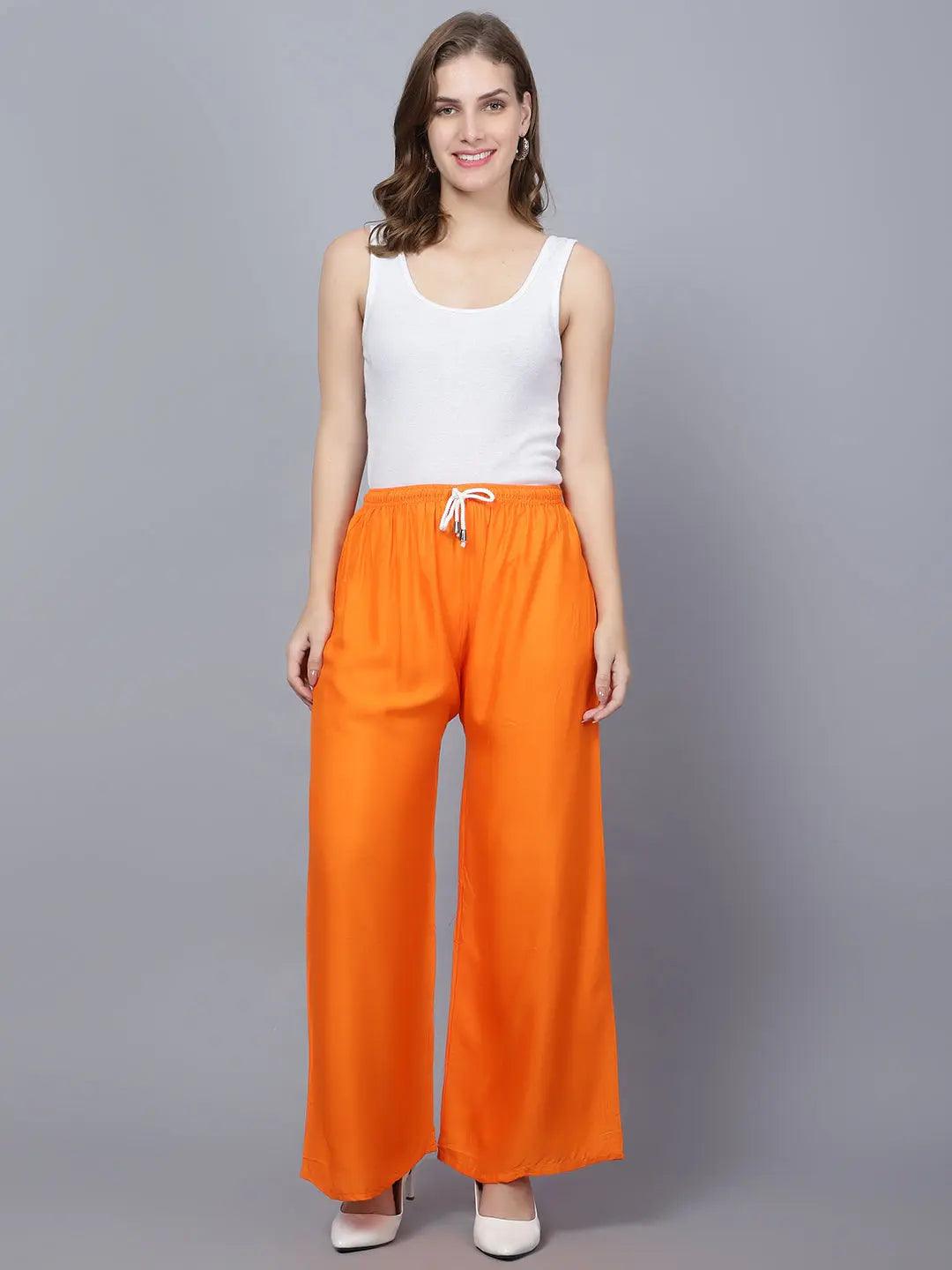 Singhania Women's Orange Plain Rayon Palazzo