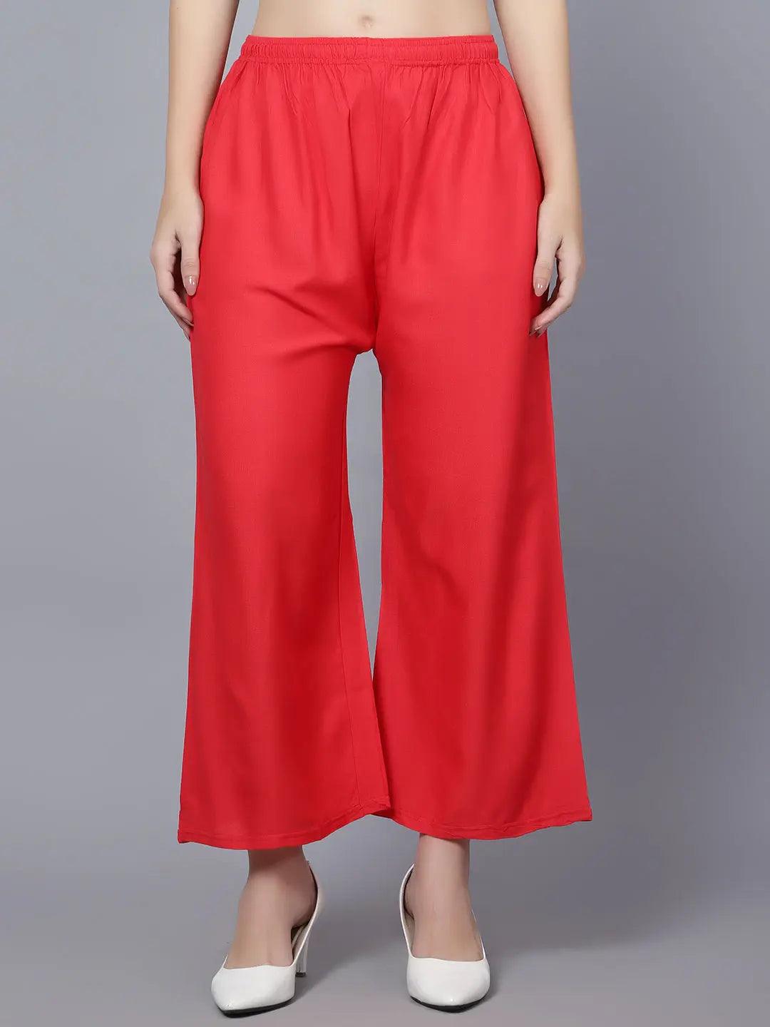 Women's Red Plain Rayon Palazzo