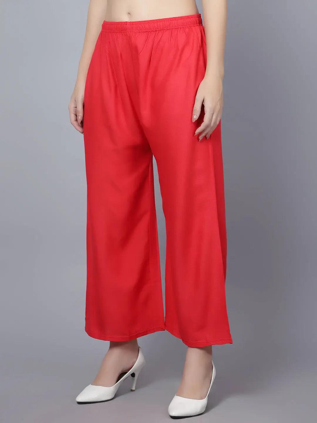 Women's Red Plain Rayon Palazzo