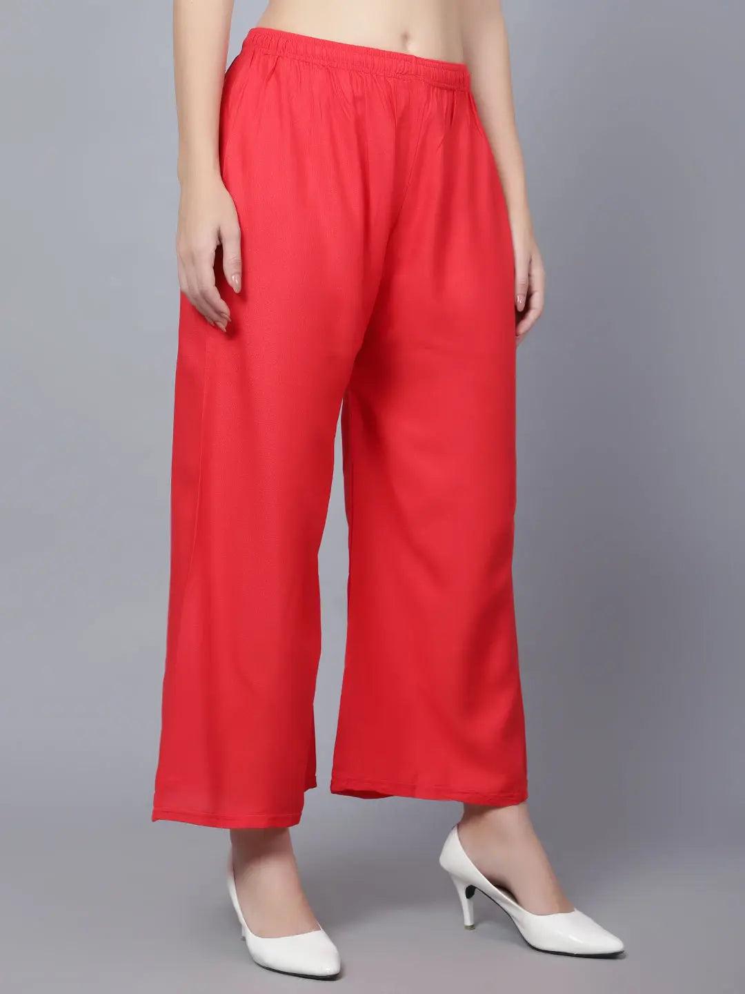 Women's Red Plain Rayon Palazzo