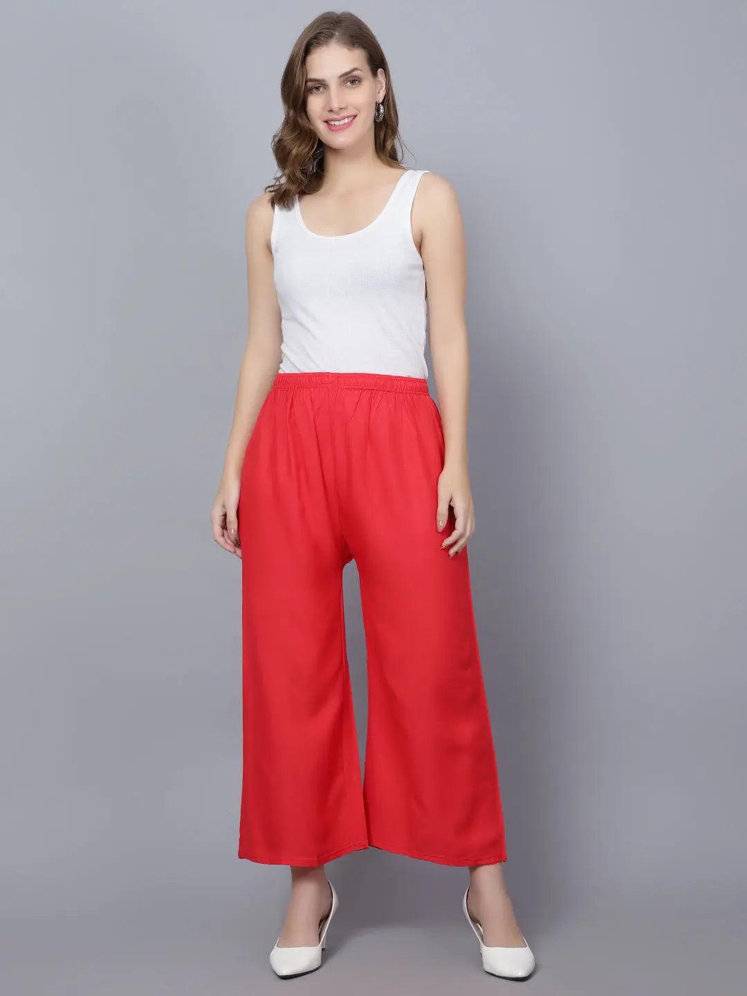 Women's Red Plain Rayon Palazzo